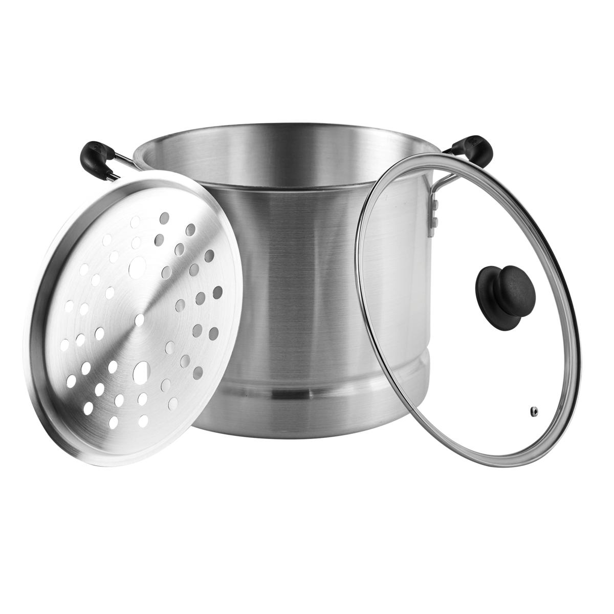 IMUSA USA Aluminum Tamale and Steamer Pot 32-Quart, Silver