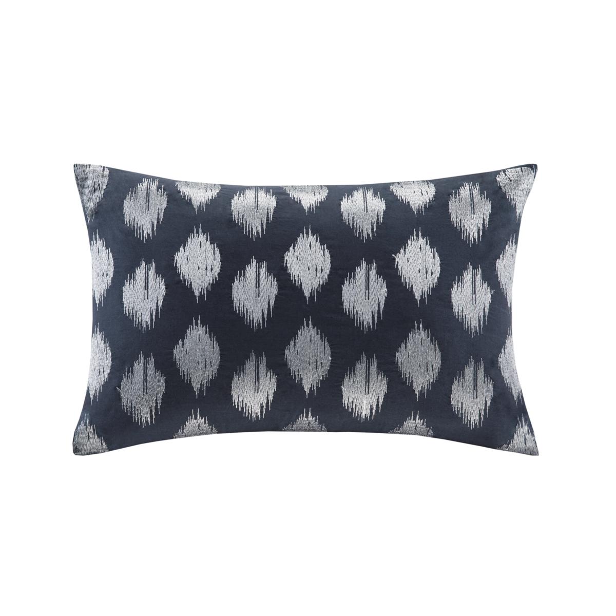 INK IVY Nadia Dot Cotton Embroidered Oblong Pillow Navy 18