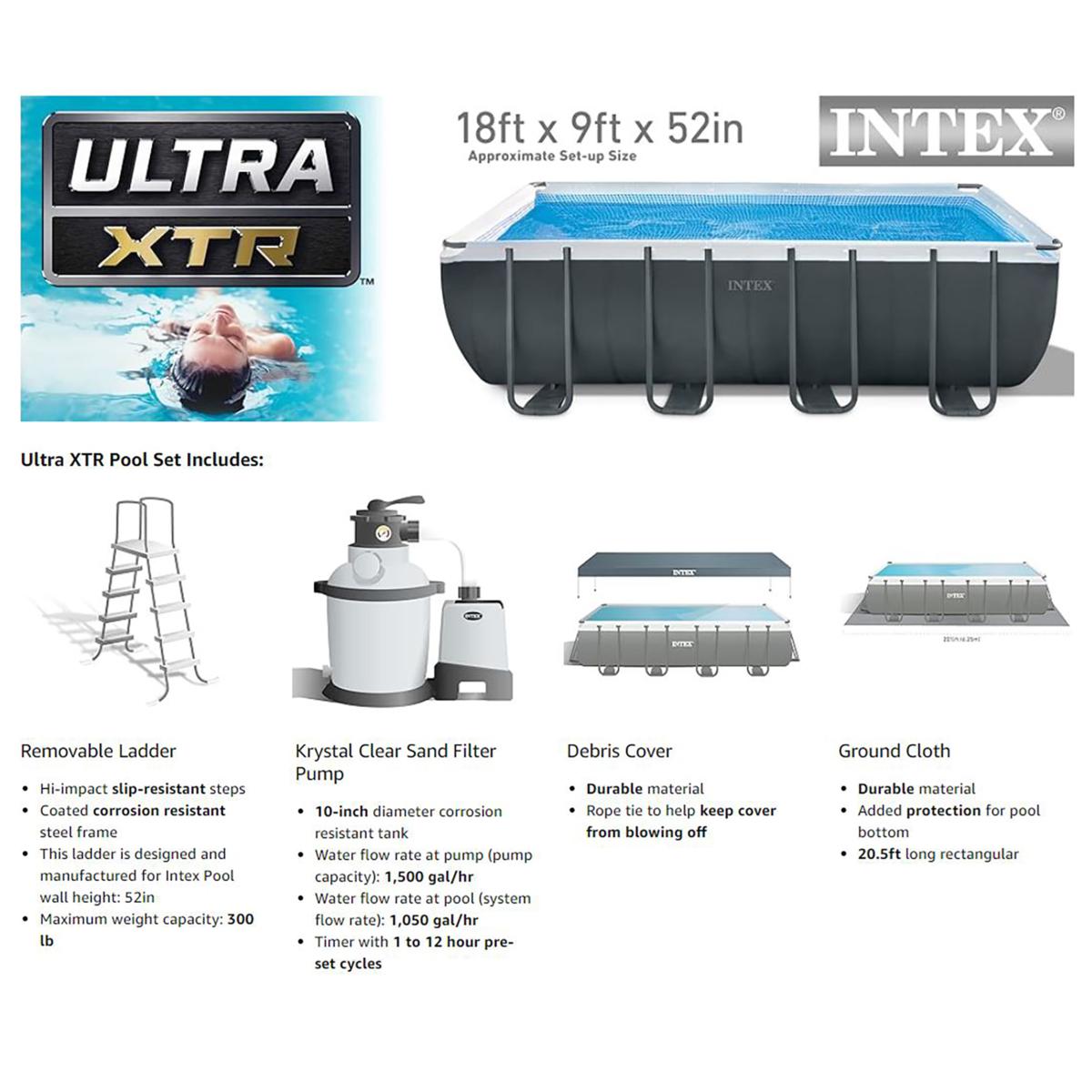 Intex 18' x 9' x 52" Ultra XTR Rectangular Pool Set - 23227569 | HSN