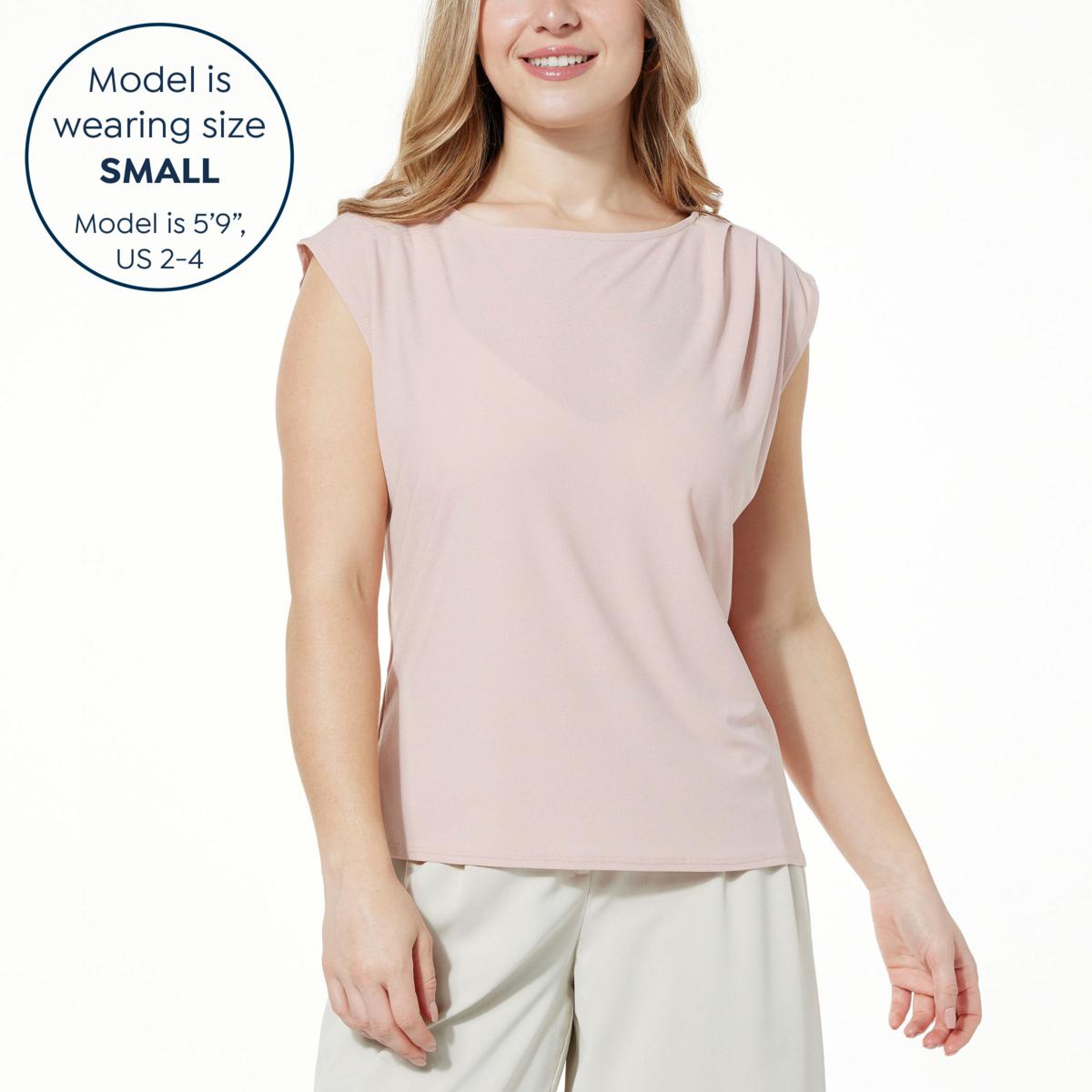 トップス 00s archive buffalo bobs Drape neck Top Jaclyn Smith Pleated Drape Cap-Sleeve Top | HSN