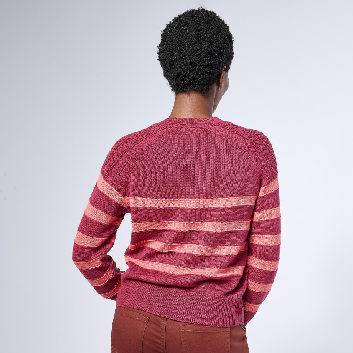 Jaclyn Smith Striped Raglan Cable Knit Crew Neck Sweater | HSN