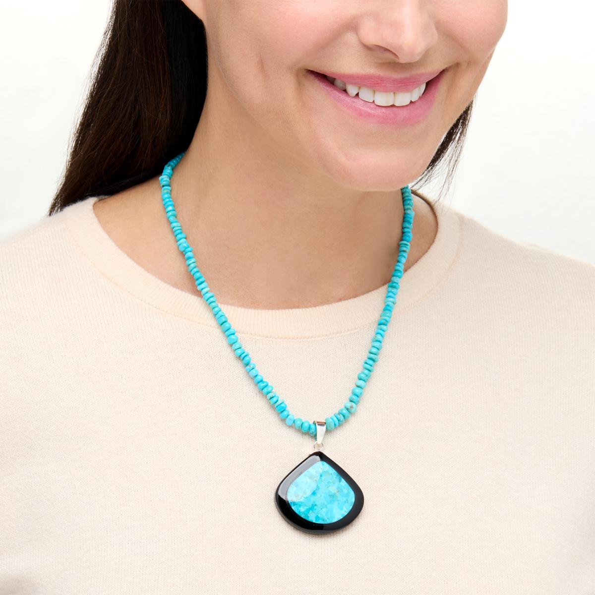 Jay King Black Chalcedony and Turquoise Pendant with Jay King Black Chalcedony and Turquoise Pendant with