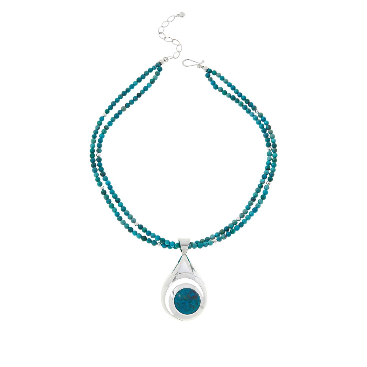 Jay King Sterling Silver Chrysocolla Pendant with 2-Strand Necklace ...