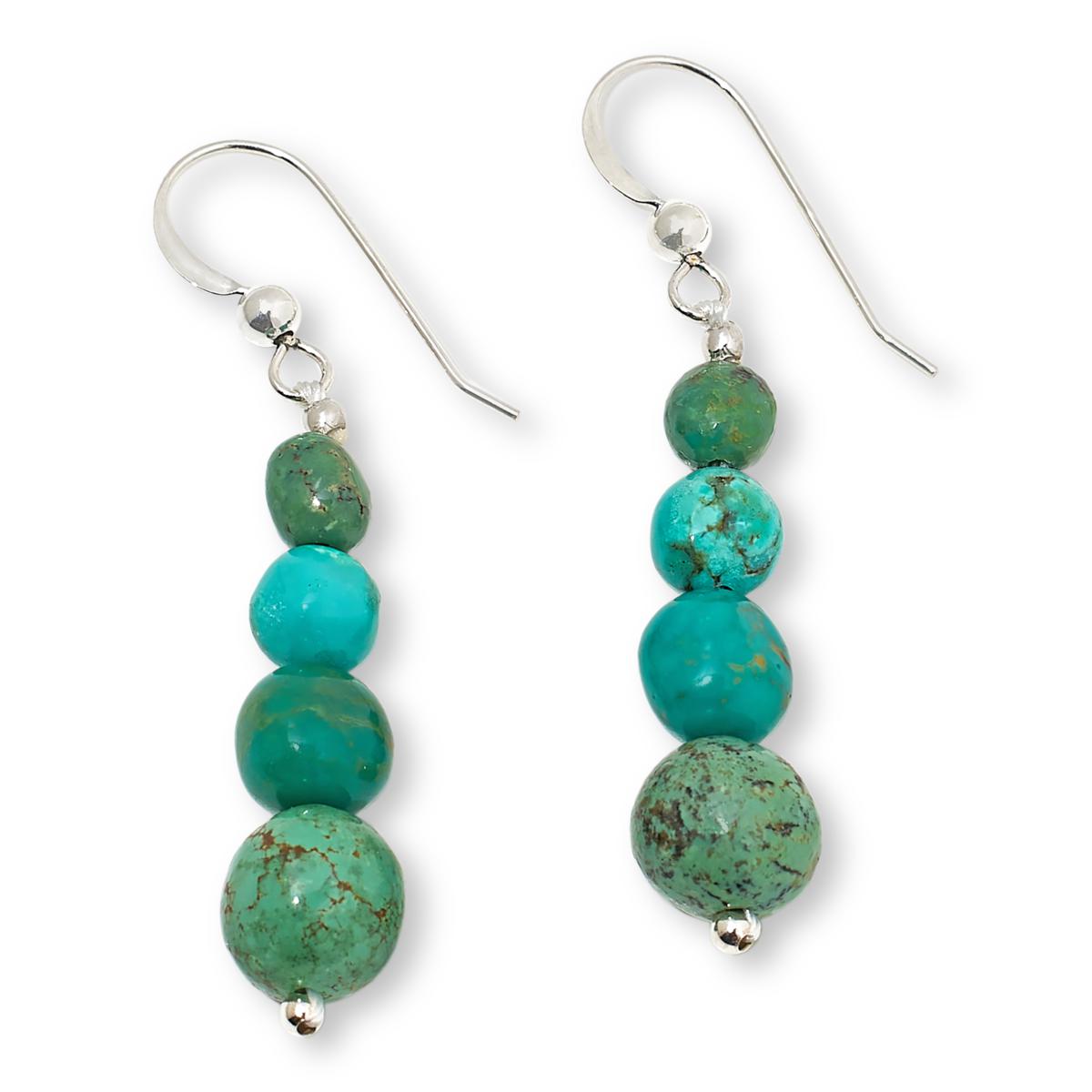 Reconstituted Turquoise Nugget Earrings Chain Drop Sterling Silver