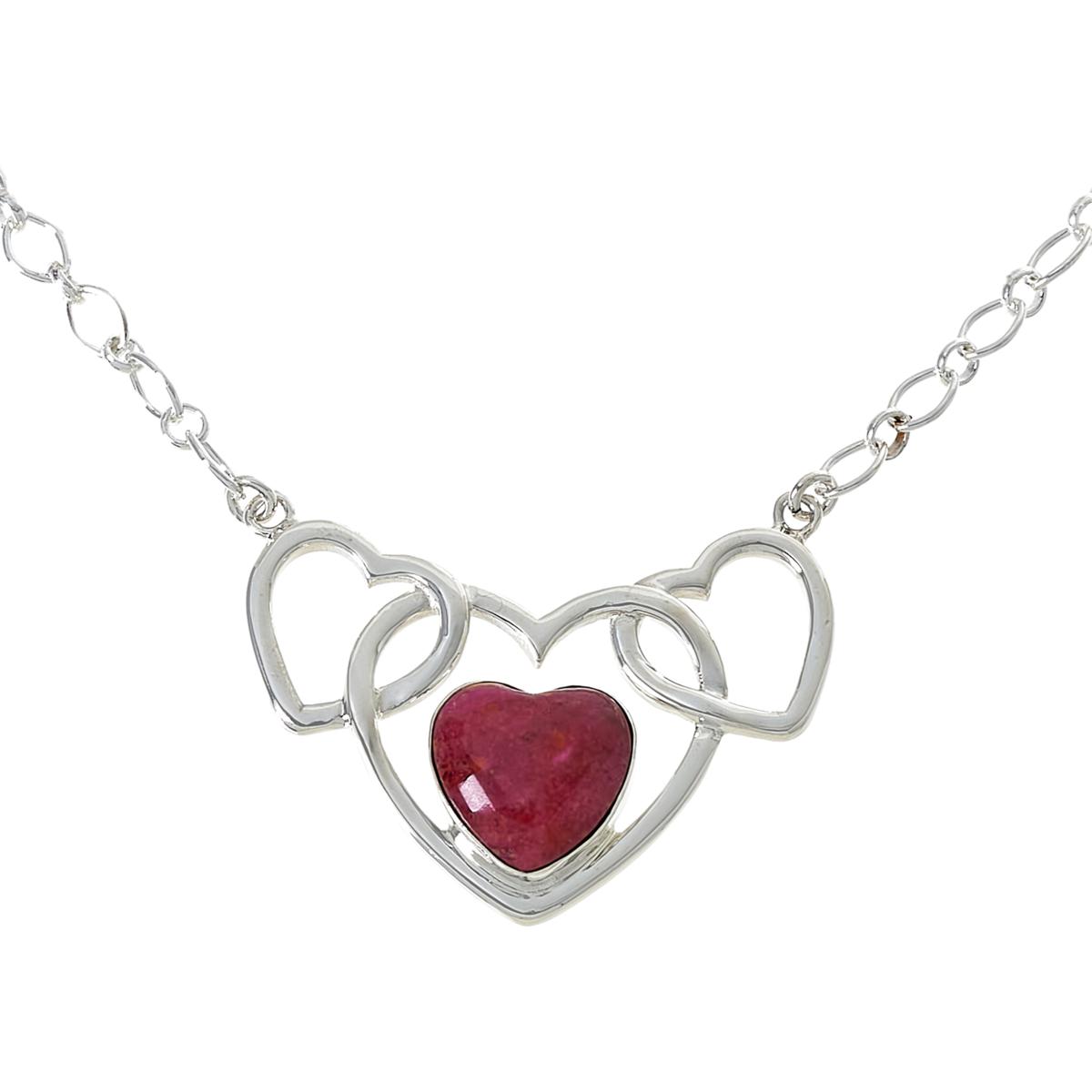 Jay King Sterling Silver Magenta Coral Triple Hearts Chain Necklace