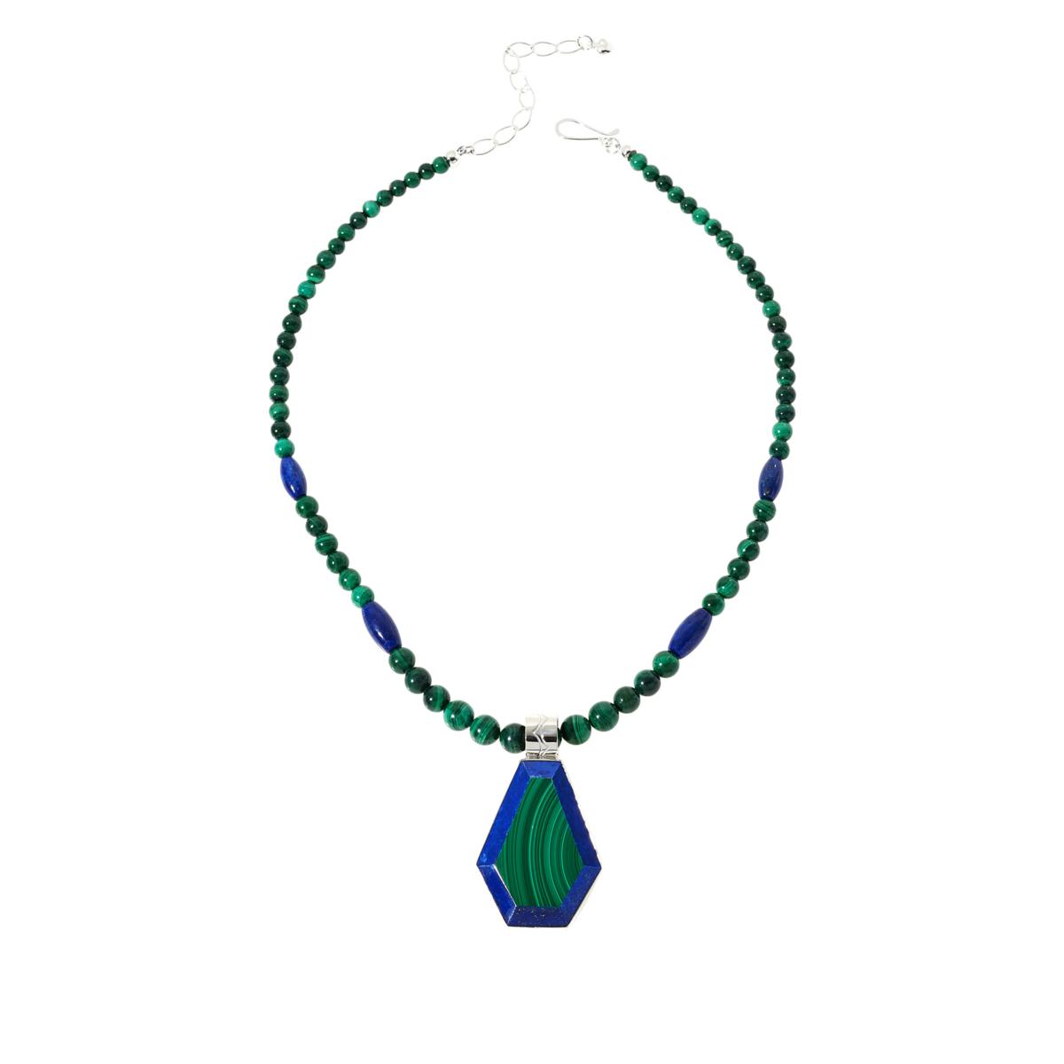 Jay King Sterling Silver Malachite and Lapis Inlay Pendant-Necklace ...