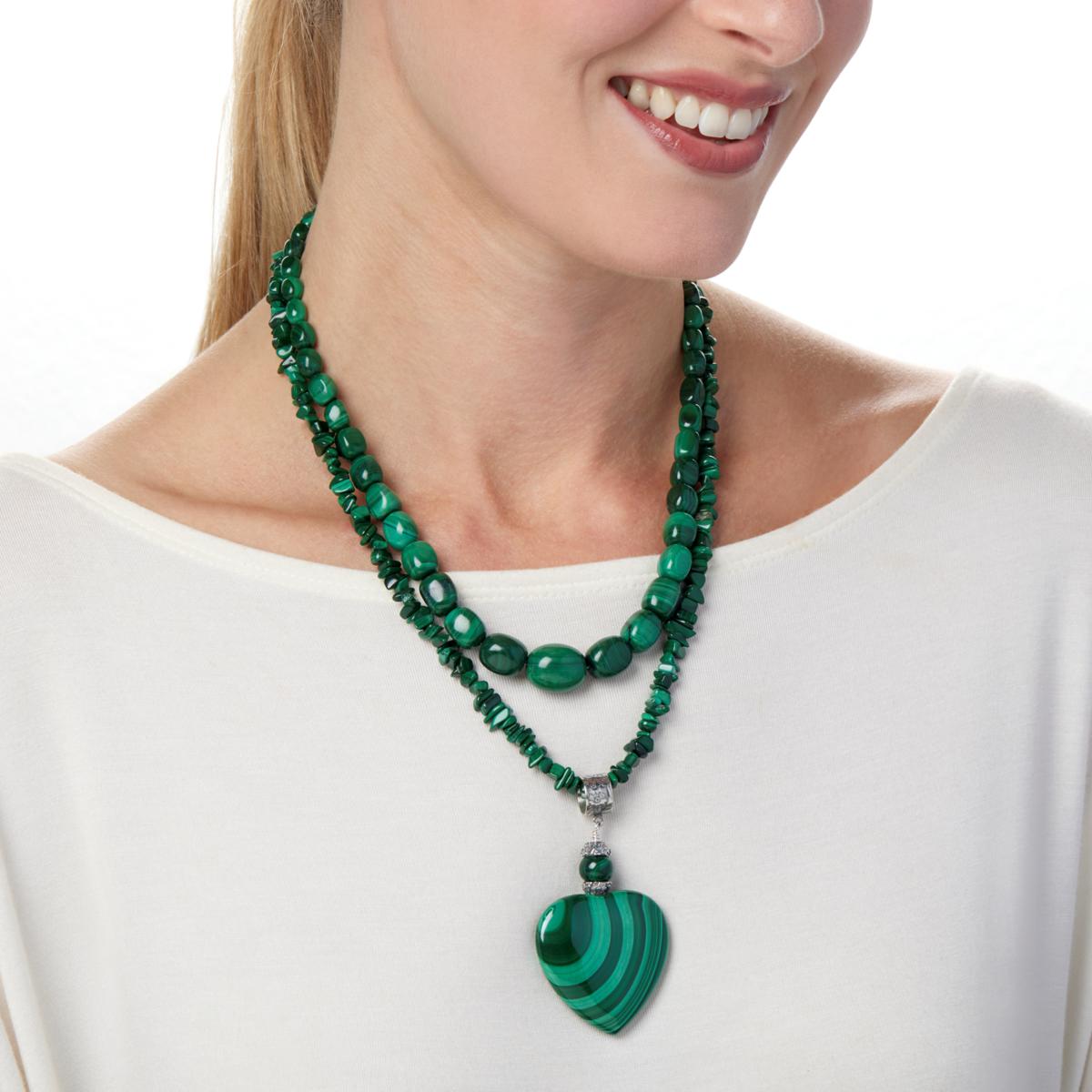 Jay King Sterling Silver Malachite Heart Pendant and 2-Necklace