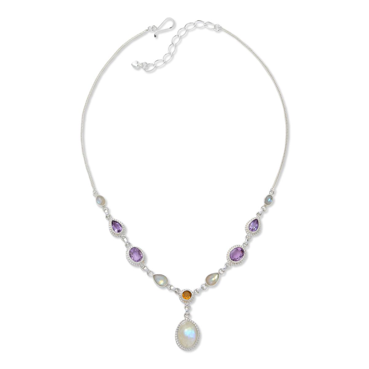 Jay King Sterling Silver Moonstone and Multigem Chain Necklace ...