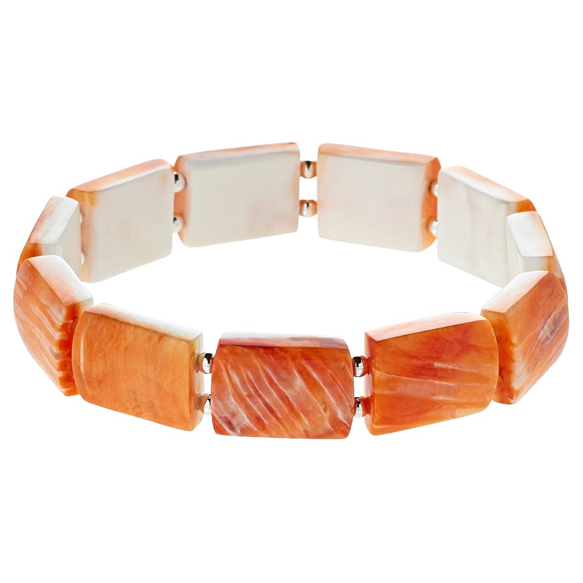 Jay King Sterling Silver Orange Spiny Oyster Shell Stretch Bracelet