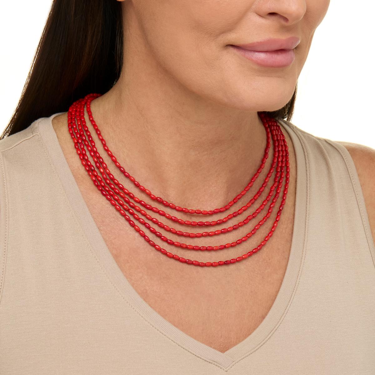 Jay King Sterling Silver Red Coral Bead 5-Strand 18 Jay King Sterling Silver Red Coral Bead 5-Strand 18