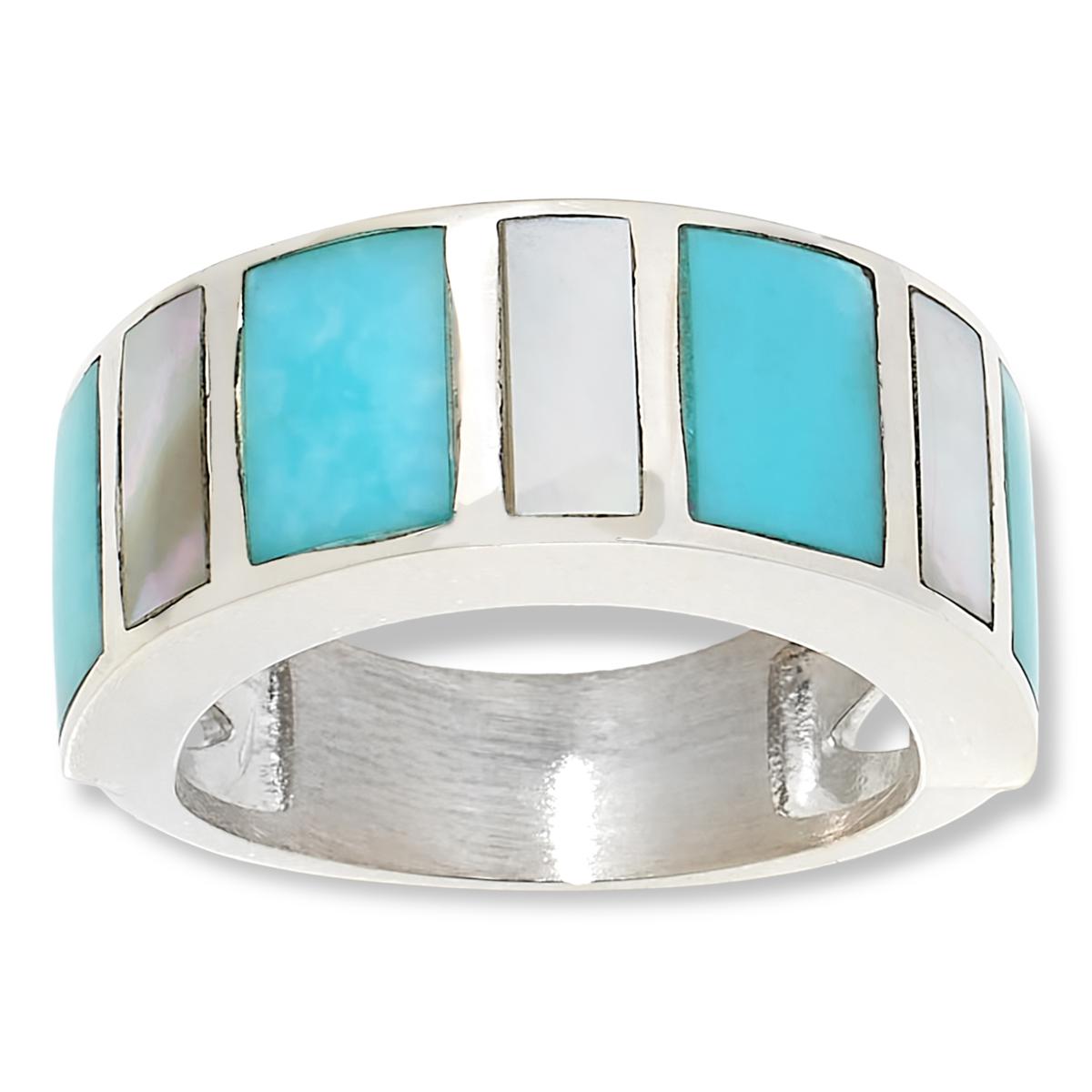 Mother of Pearl Sugilite outlet Jet Turquoise Inlaid Sterling Silver Scalloped Ring