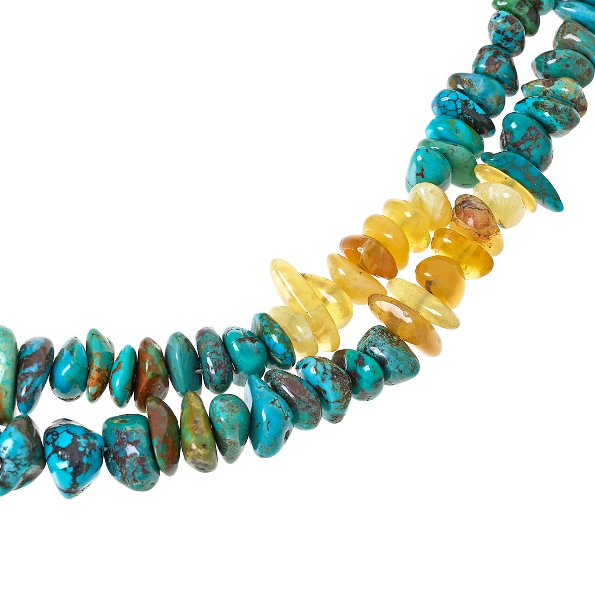 Jay King Sterling Silver Turquoise and Yellow Opal 2-Row 18