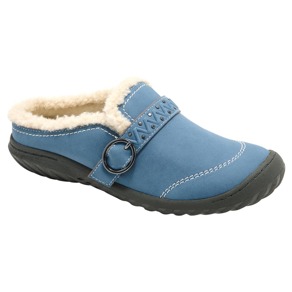 JBU Riley Faux Leather Slip-On Mule with Faux Shearling Collar | HSN