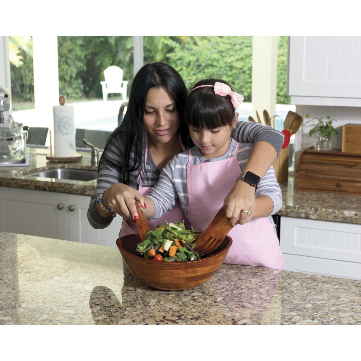 Lipper 3-pc Cherry Matte Finish Wavy Rim Bowl with Salad Hands