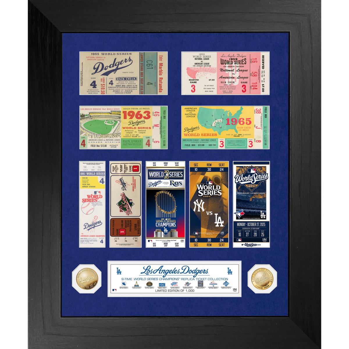 Los Angeles Dodgers Deluxe 9x World Series Champions Ticket Frame