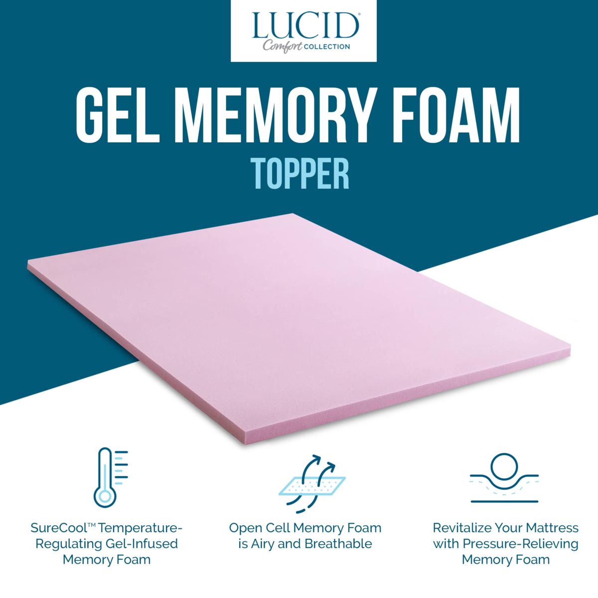 LUCID Comfort Collection 3 Lavender Memory Foam Topper - Queen