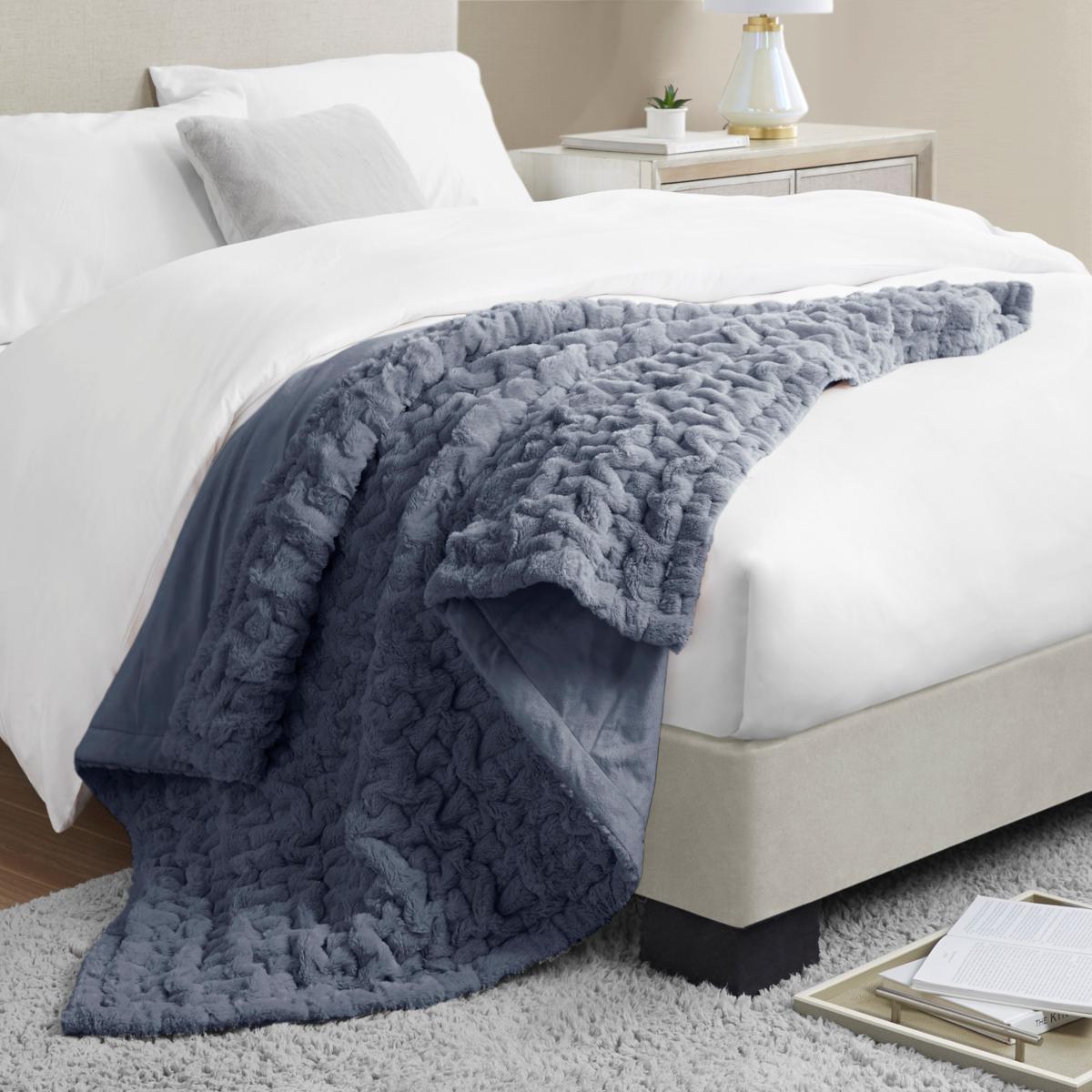 Madison Park Ruched Fur Throw 50 x 60