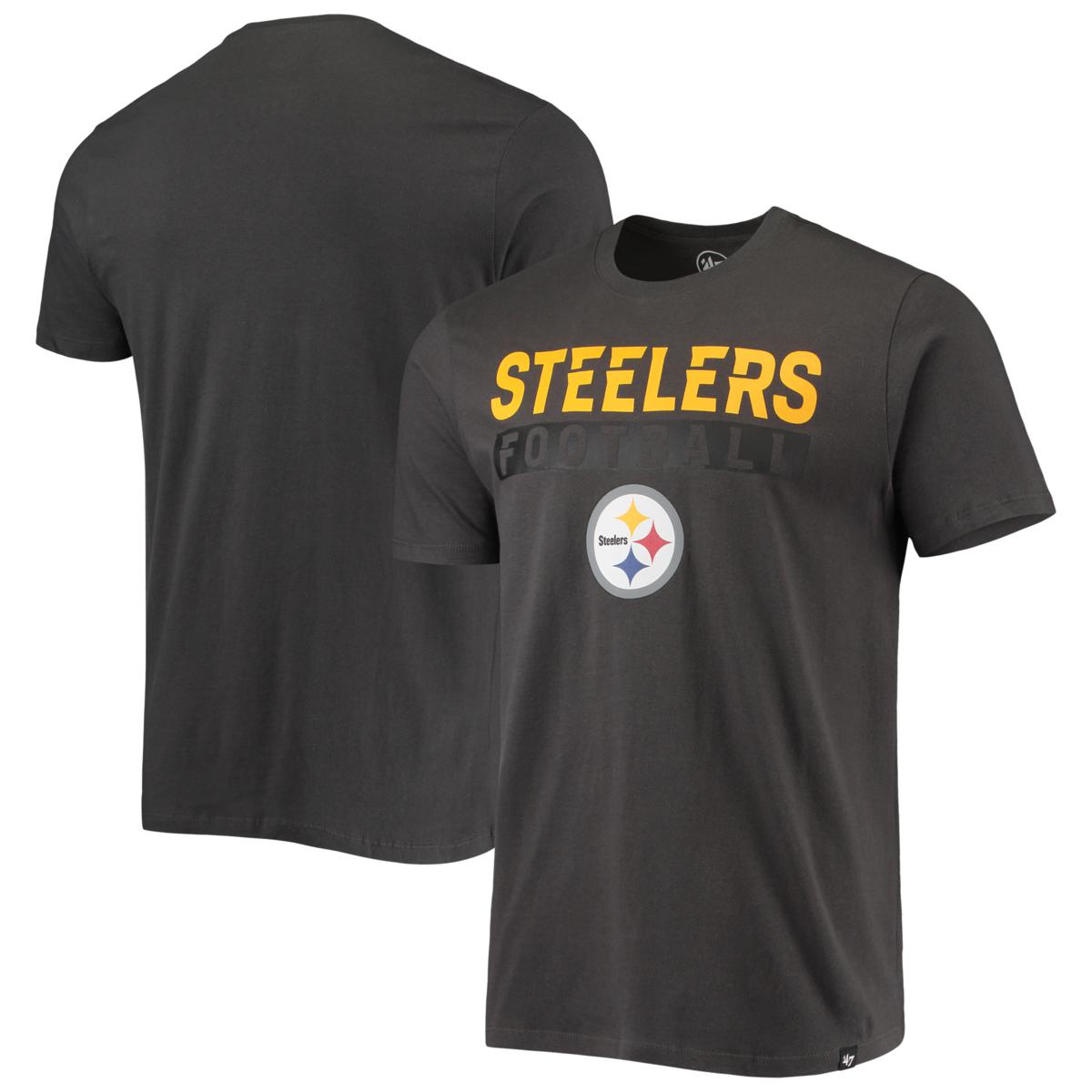 Men's '47 Charcoal Pittsburgh Steelers Dark Ops Super Rival T-Shirt ...