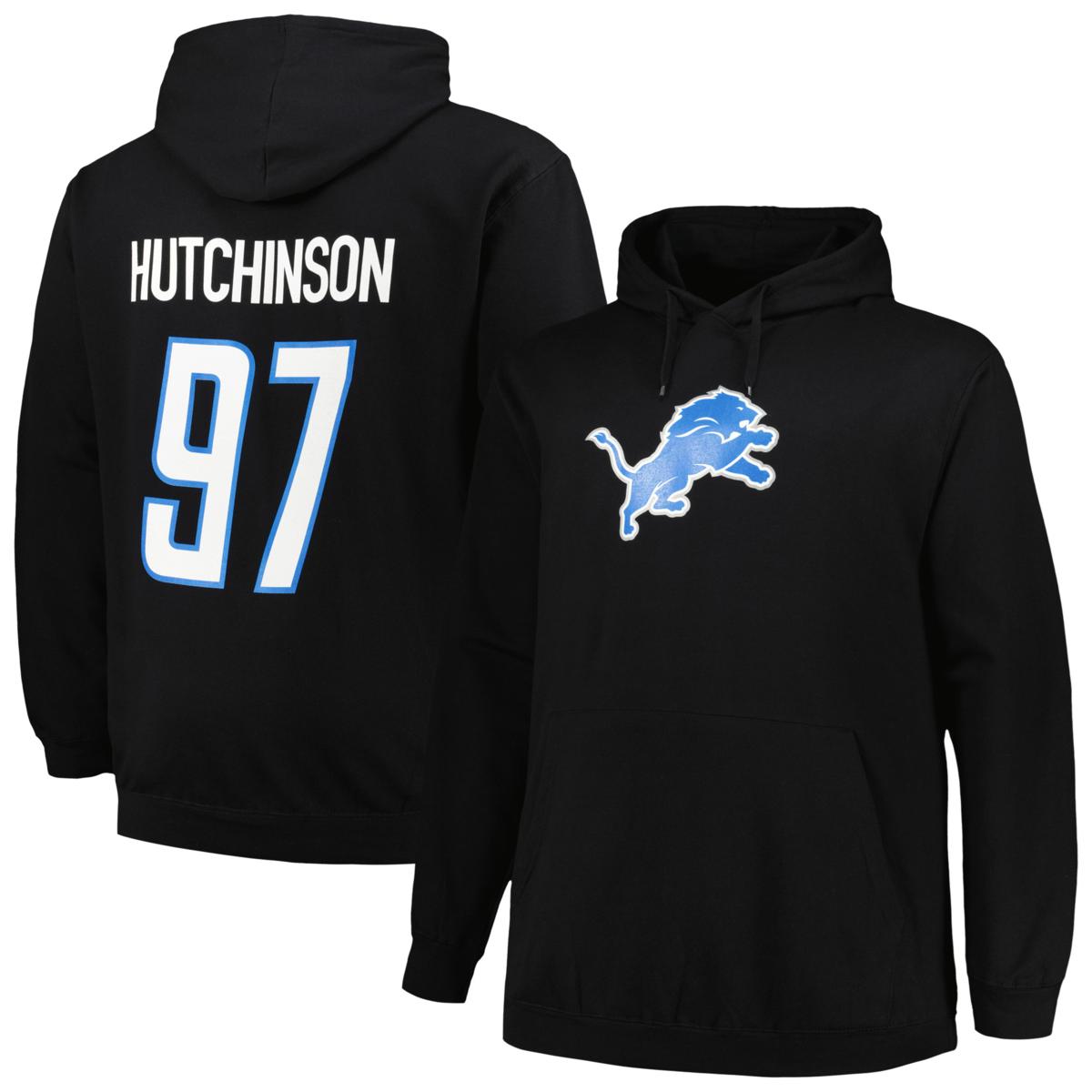 Mens Fanatics Branded Aidan Hutchinson Black Detroit Lions Big & Tall  Fleece Name & Number Pullover | HSN