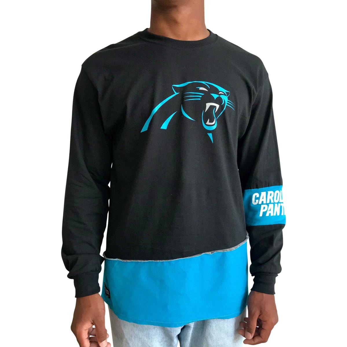 Men's Refried Apparel Black/Blue Carolina Panthers Sustainable Upcycled Angle Long Sleeve T-Shirt