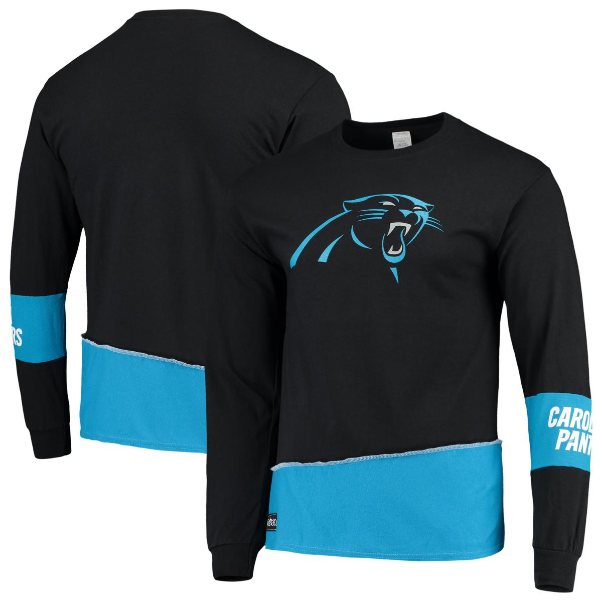 Men's Refried Apparel Black/Blue Carolina Panthers Upcycled Angle Long Sleeve T-Shirt, Size: Small