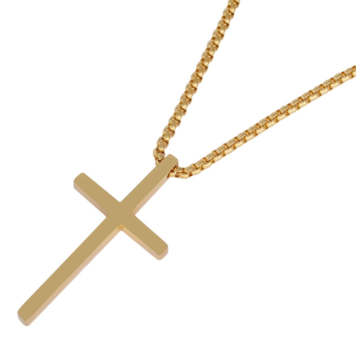 SET OF 2 NECKLACES One Rope Chain Necklace and One Cross Necklace Necklace  Set for Men Gold Stainless Steel Rope Chain and Gold Cross 