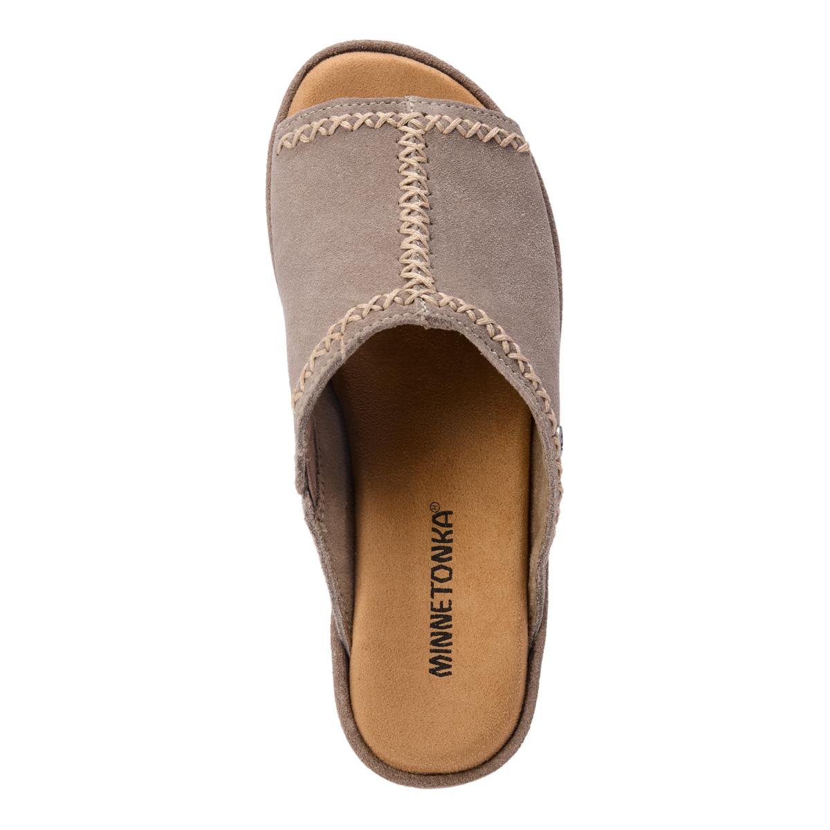 Minnetonka® Paislee Whipstitch Suede Wedge Slide Sandal 23403367