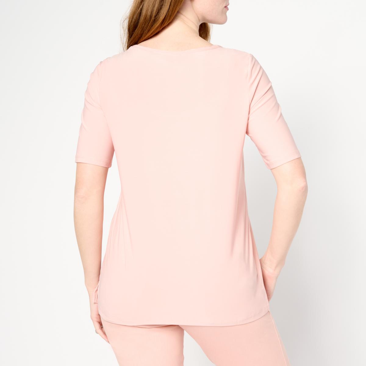 Nina Leonard 2-pack Stretch Knit Elbow-Sleeve Scoop Neck Tops | HSN