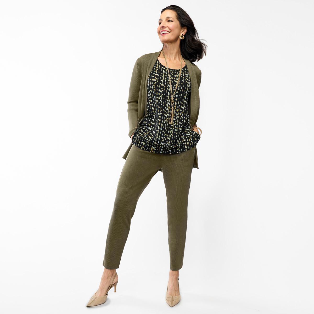 Nina Leonard 3-piece Textured Knit Cardigan, Tank & Pant Set | HSN
