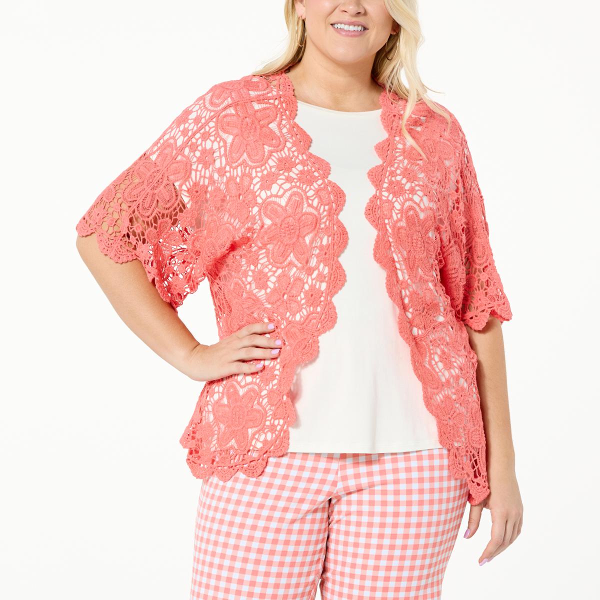 Nina Leonard Floral Crochet Cardigan 20677867 HSN