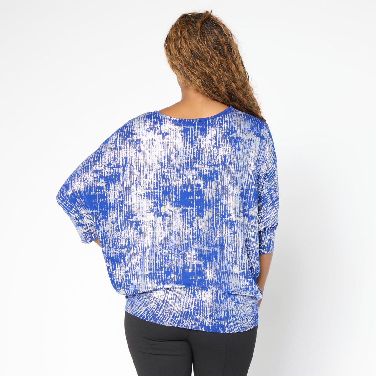 Nina Leonard Foiled Knit Boat Neck 3/4-Sleeve Tunic | HSN