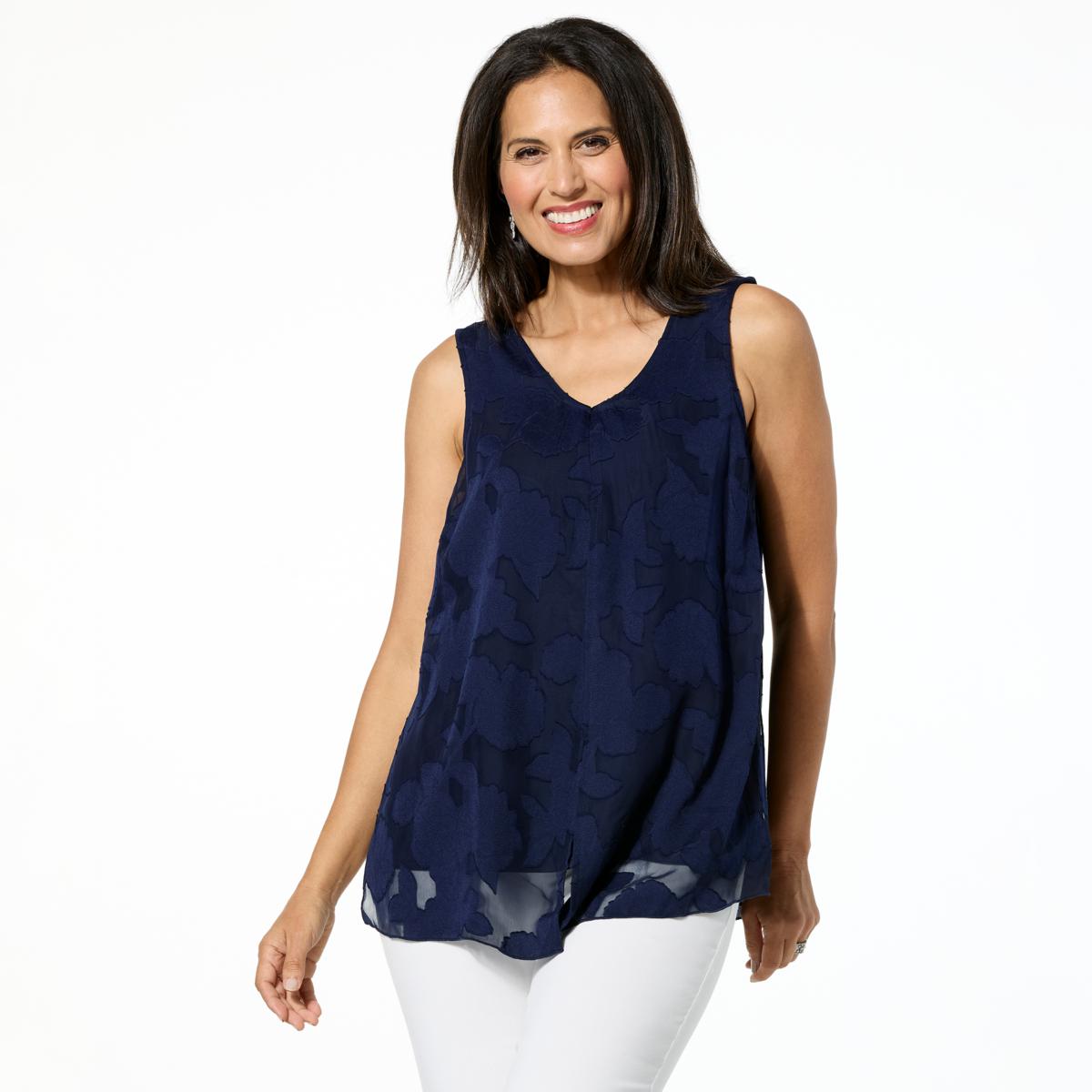 Nina Leonard Jaquard Chiffon Flyaway Tank | HSN