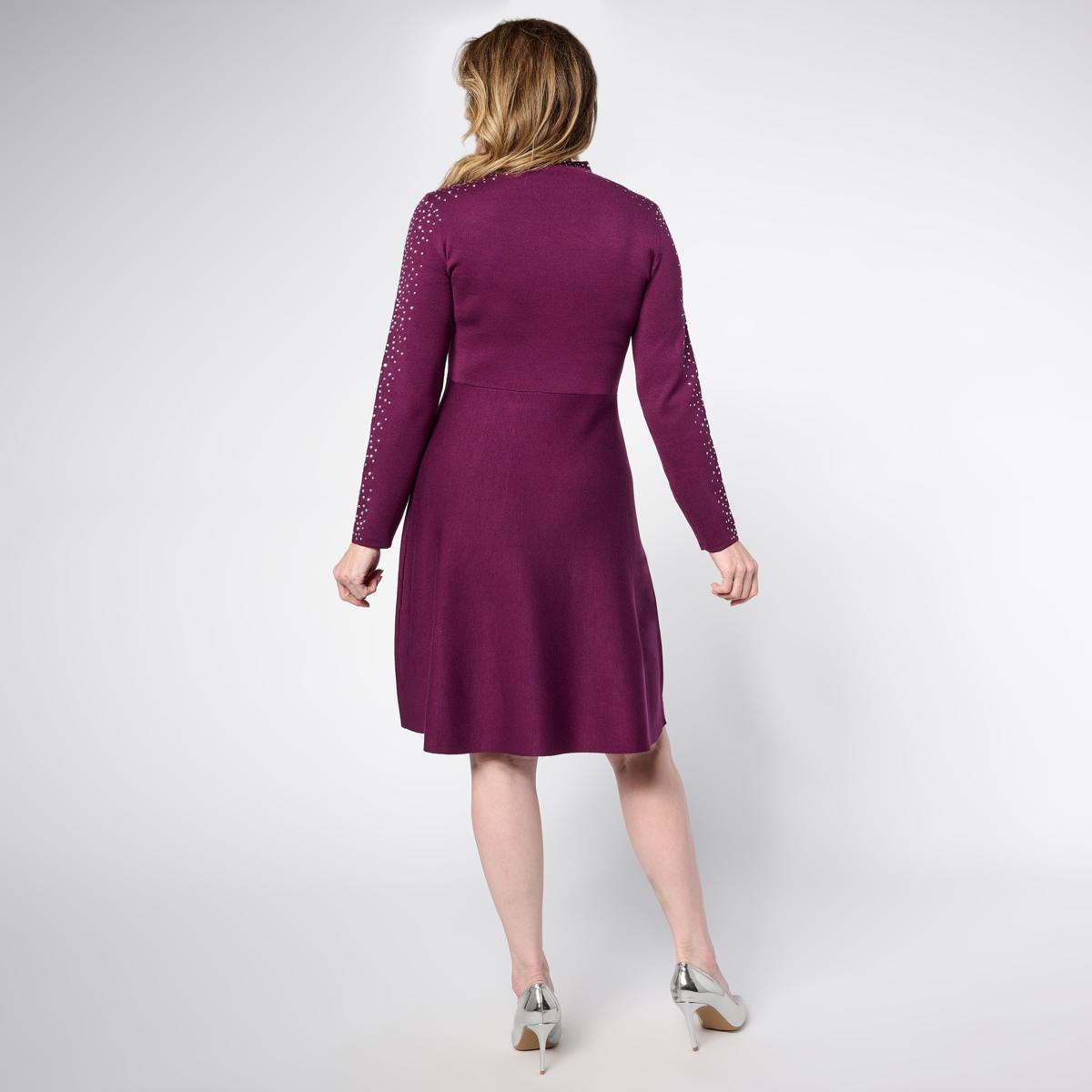 Nina Leonard Long Sleeve Mock Neck Fit and Flare Sweater Dress