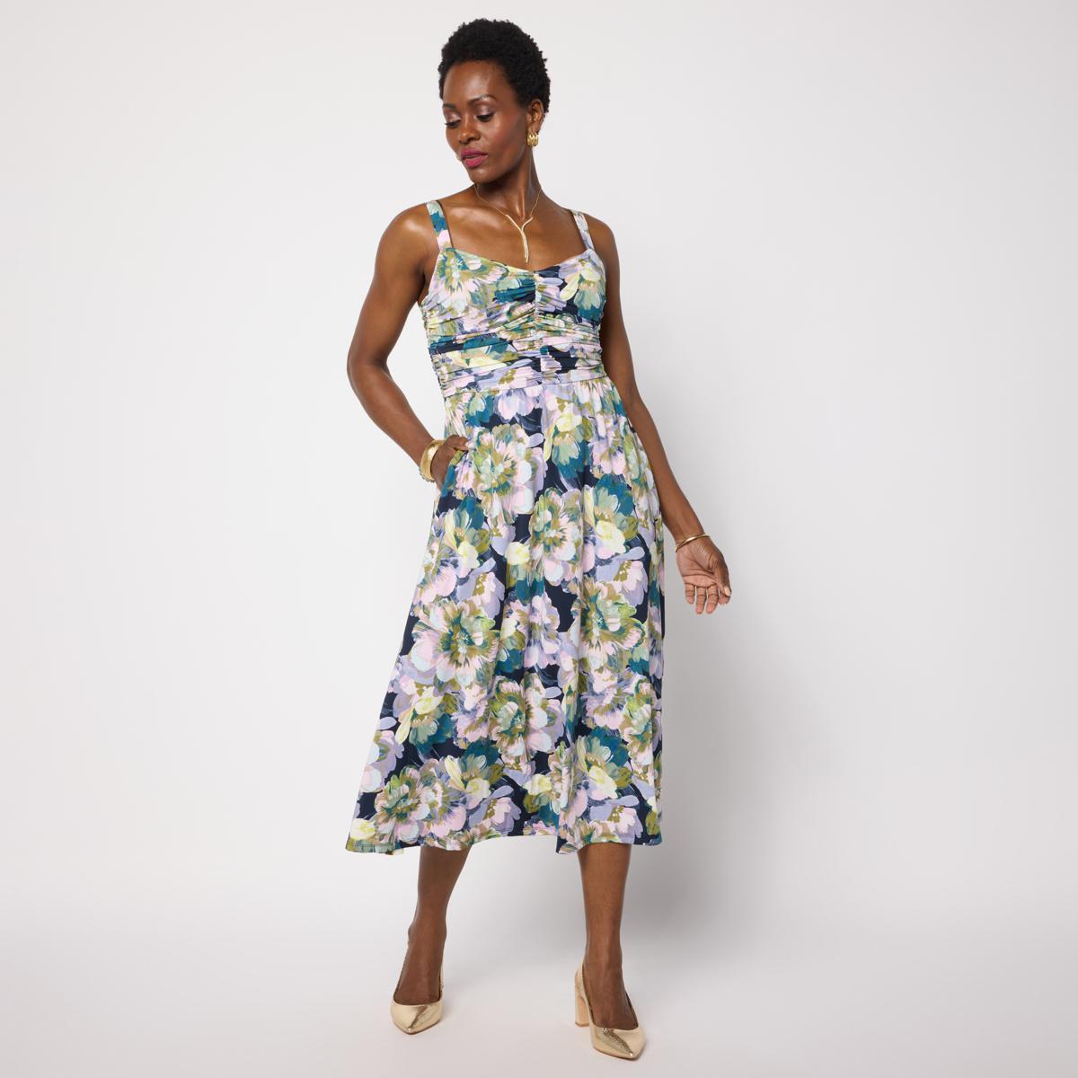 Nina Leonard Midi Length Poly/Span Dress | HSN