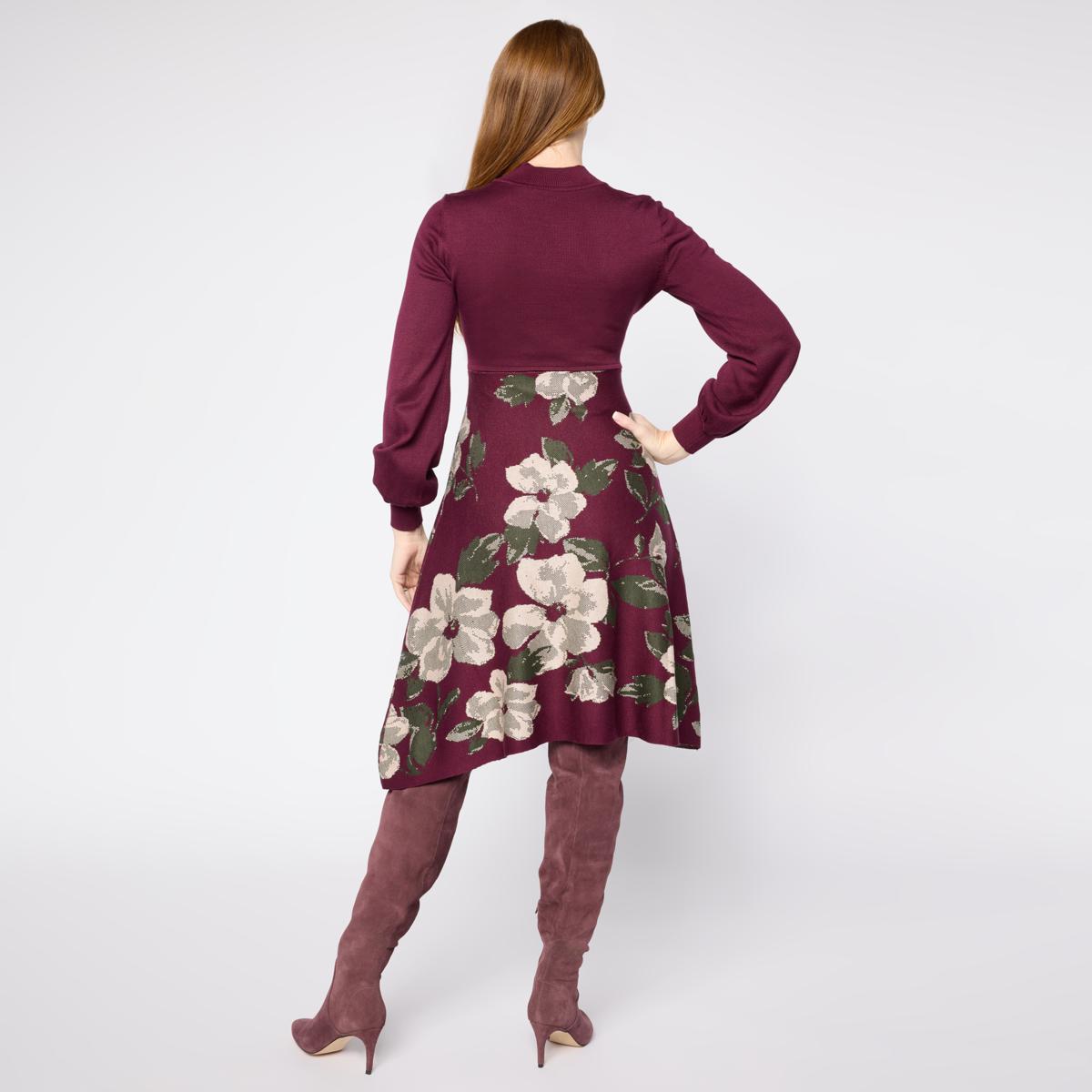 knee length dresses for ladies Long Sleeve Ribbed Mock Neck Mini Sweater Dress Honey / Os main image 0