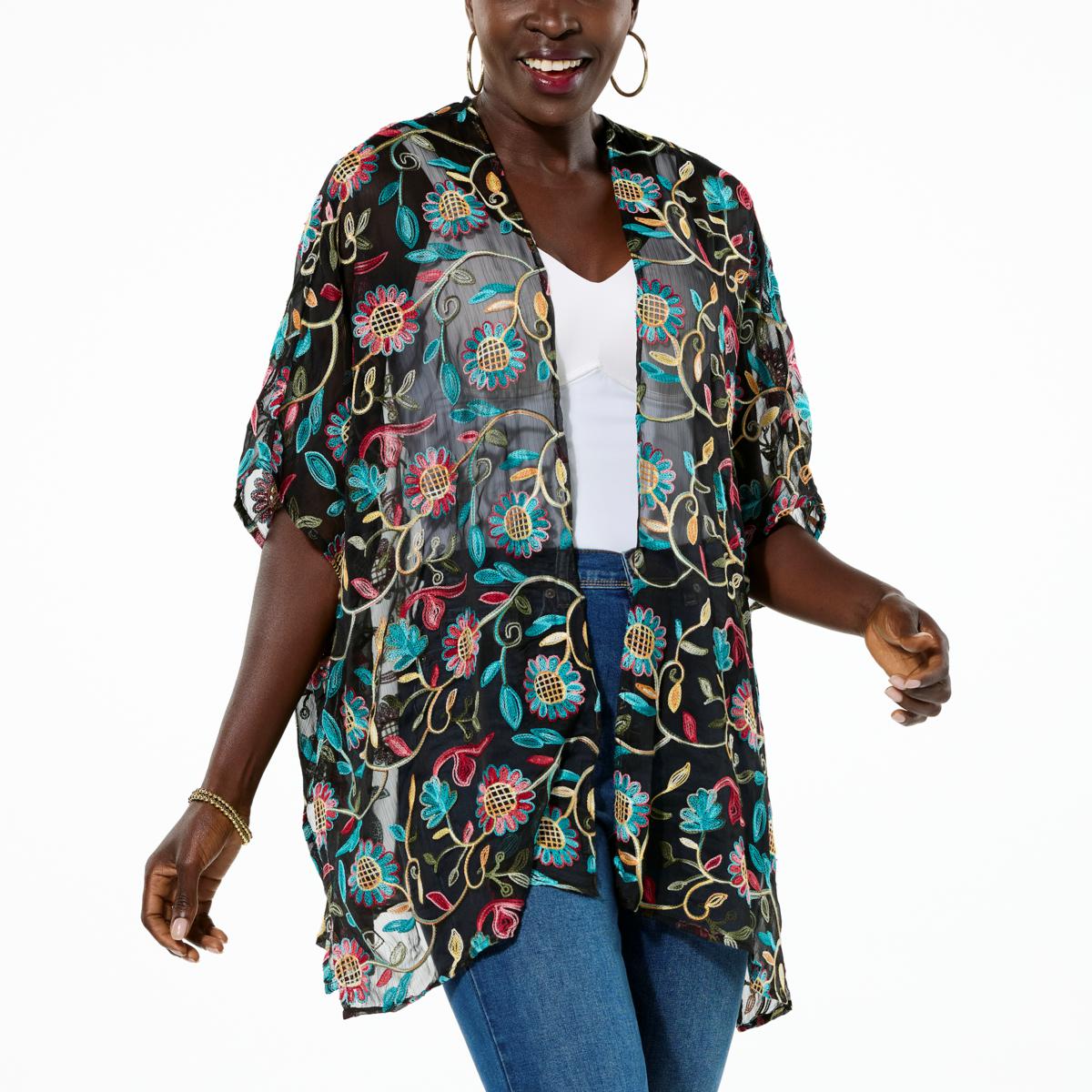 Nina Leonard Novelty Embroidered Kimono - 22983701 | HSN