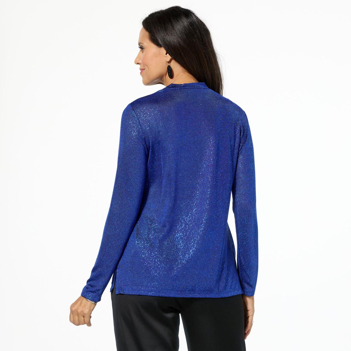 Nina Leonard Novelty Foil Knit Mock-Neck Top - 23261149 | HSN