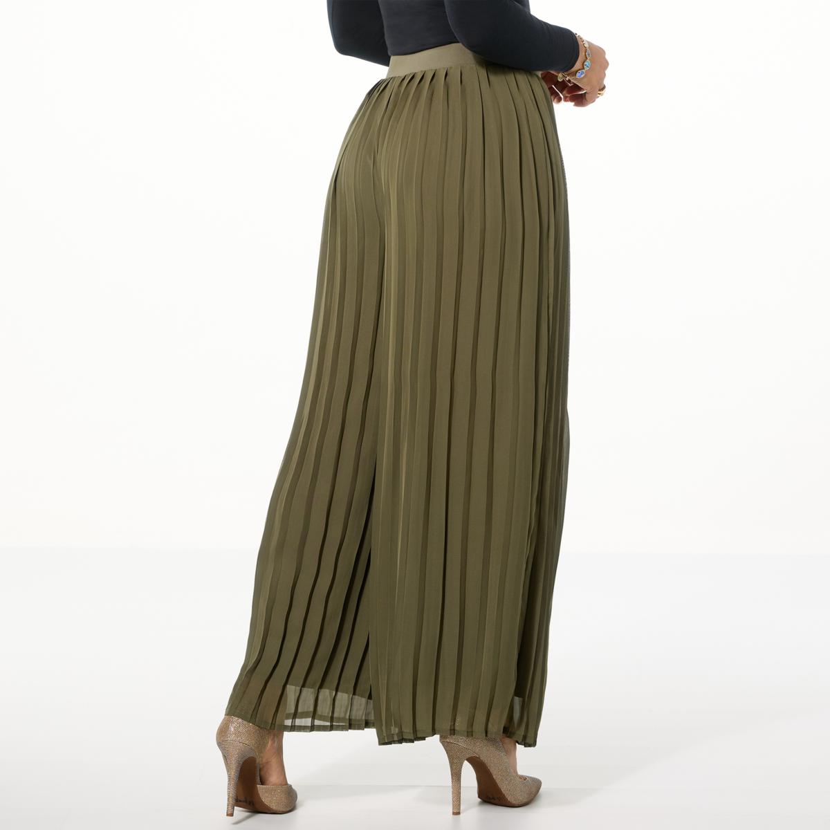Nina Leonard Pleated Chiffon Palazzo Pant 23362390 HSN