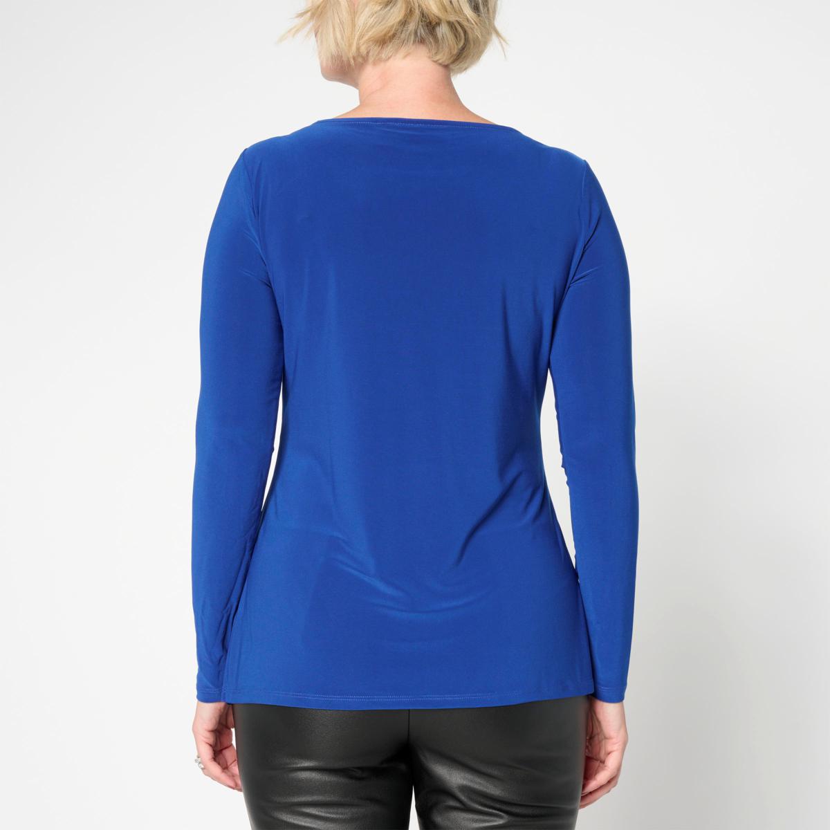 Nina Leonard Pleated Neck Long-Sleeve Knit Top | HSN