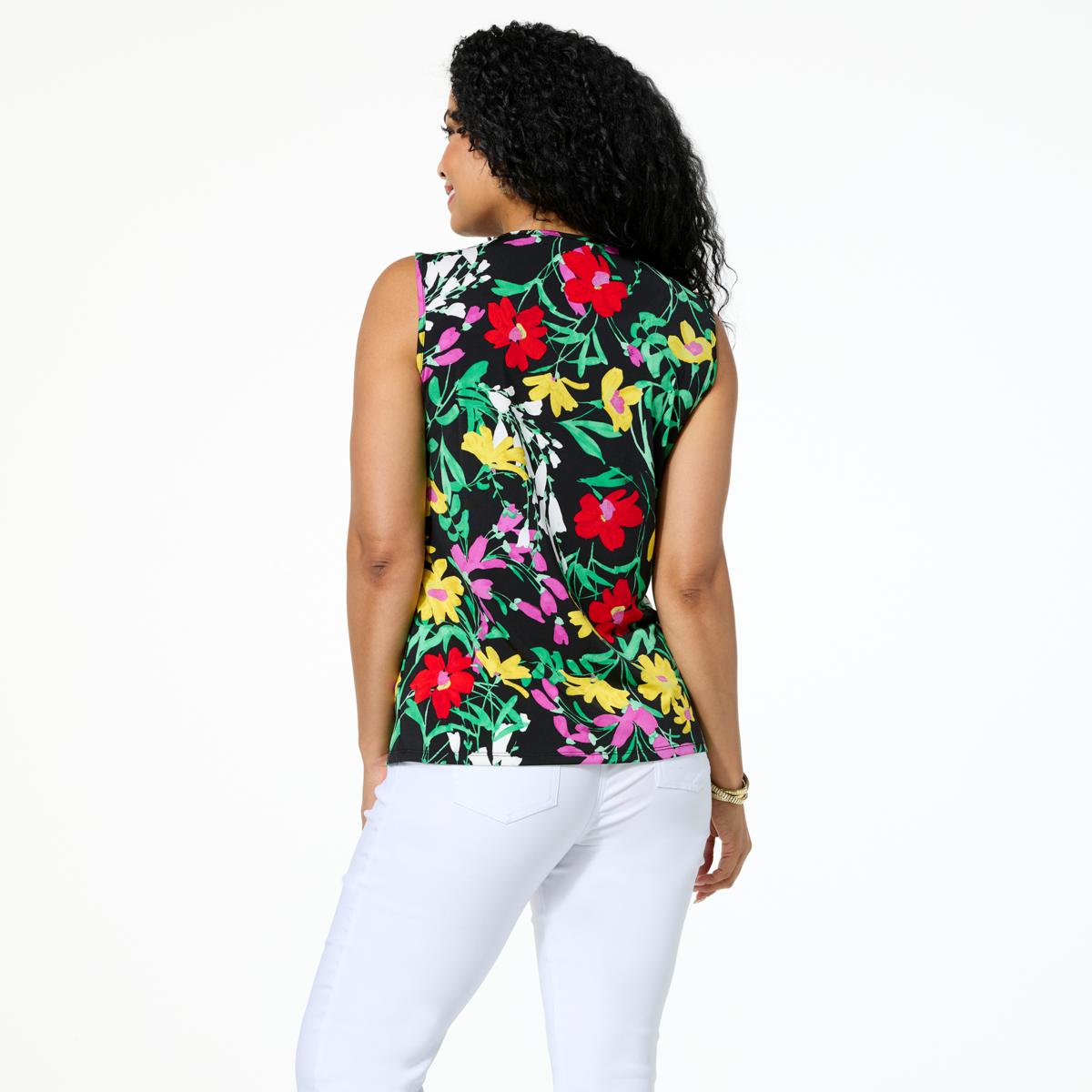 Nina Leonard Sleeveless Float Top with Cutout X-Detail Neck
