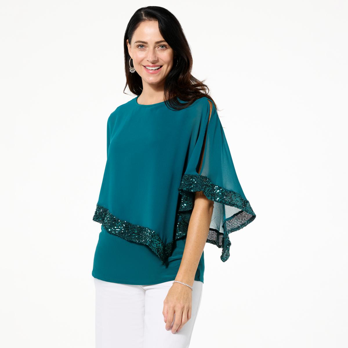 Nina Leonard Sparkle Chiffon Popover Top - 23349751 | HSN
