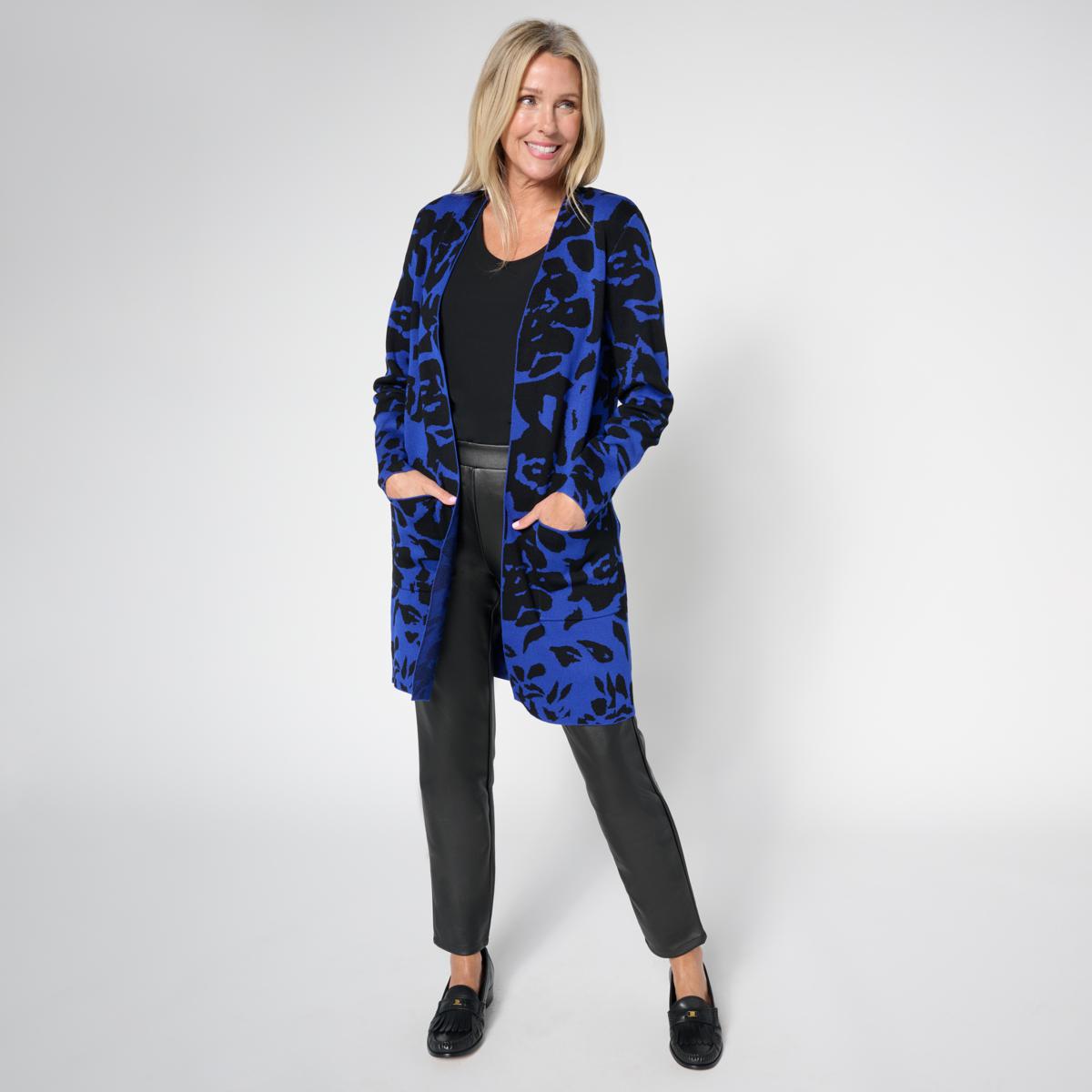 Nina Leonard Sweater Knit Jacquard Long Cardigan | HSN