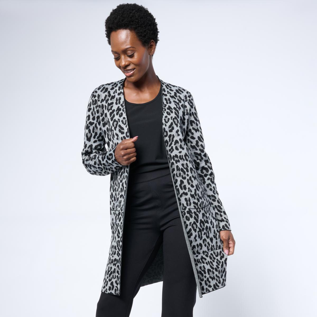 Nina Leonard Sweater Knit Jacquard Long Cardigan | HSN