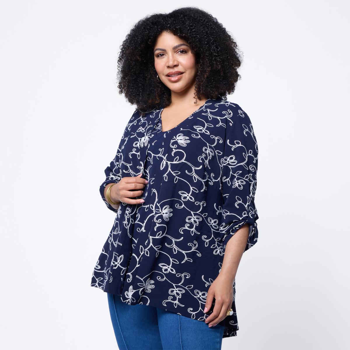 Nina Leonard Tab-Sleeve Embroidered Cardigan | HSN