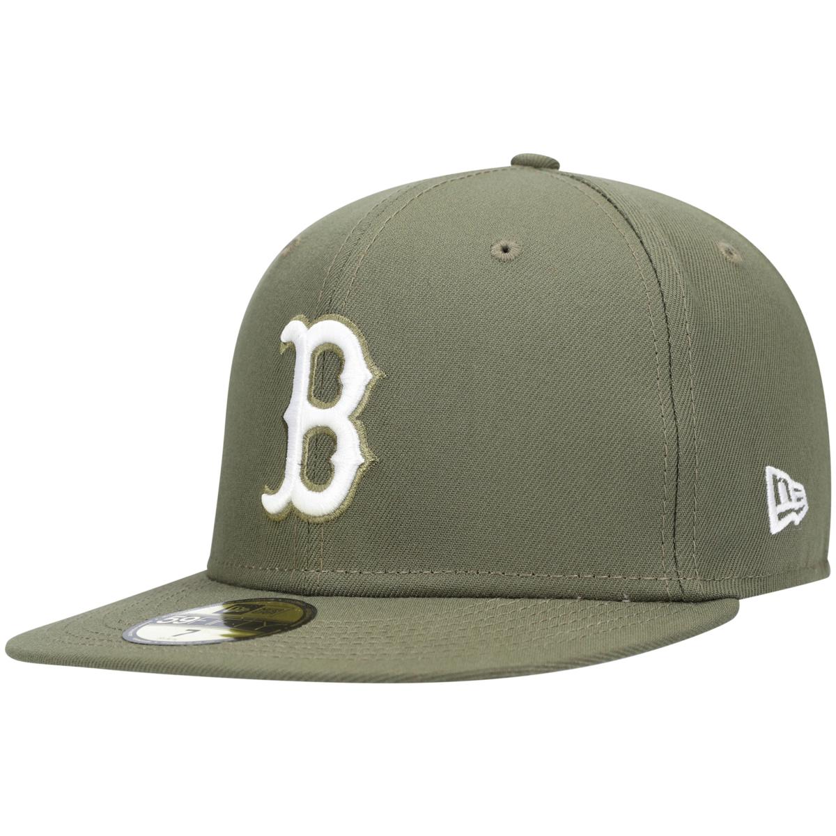 Officially Licensed MLB Men's New Era Olive Logo Fitted Hat - Red