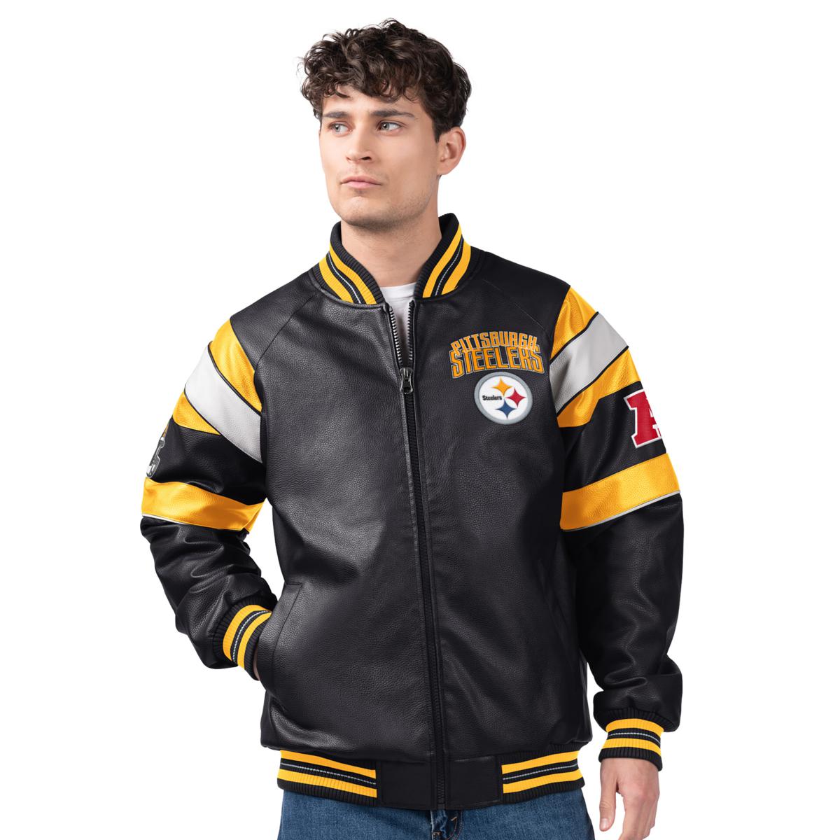 Officially Licensed NFL by Carl Banks Faux Leather Jacket Steelers