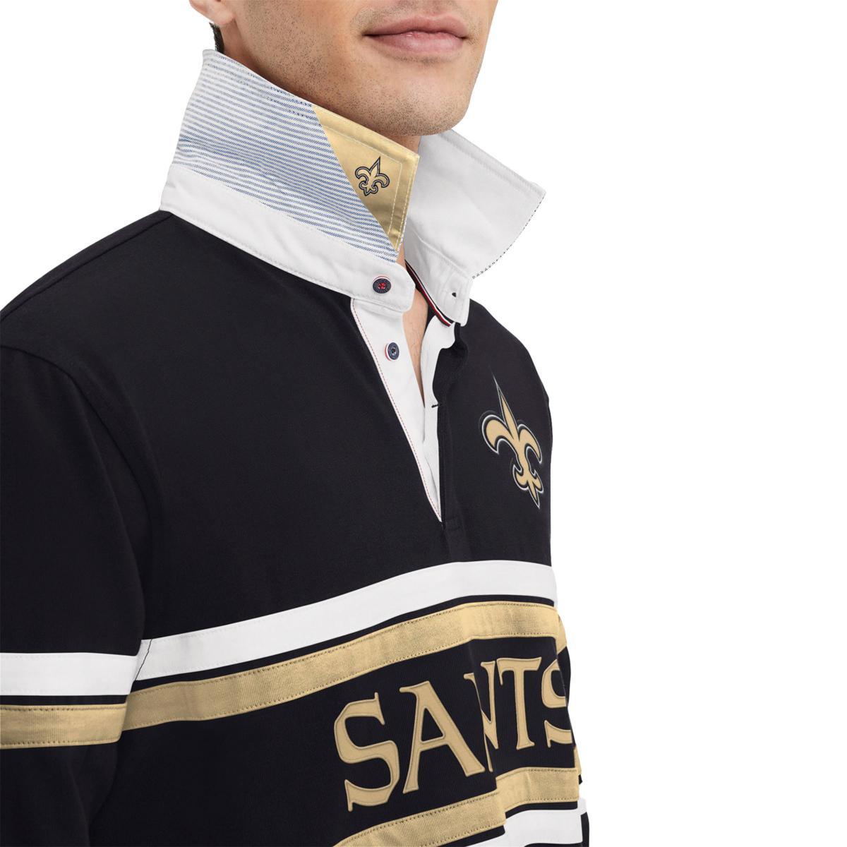 Men's Tommy Hilfiger Black/White New Orleans Saints Varsity Stripe Rugby  Long Sleeve Polo