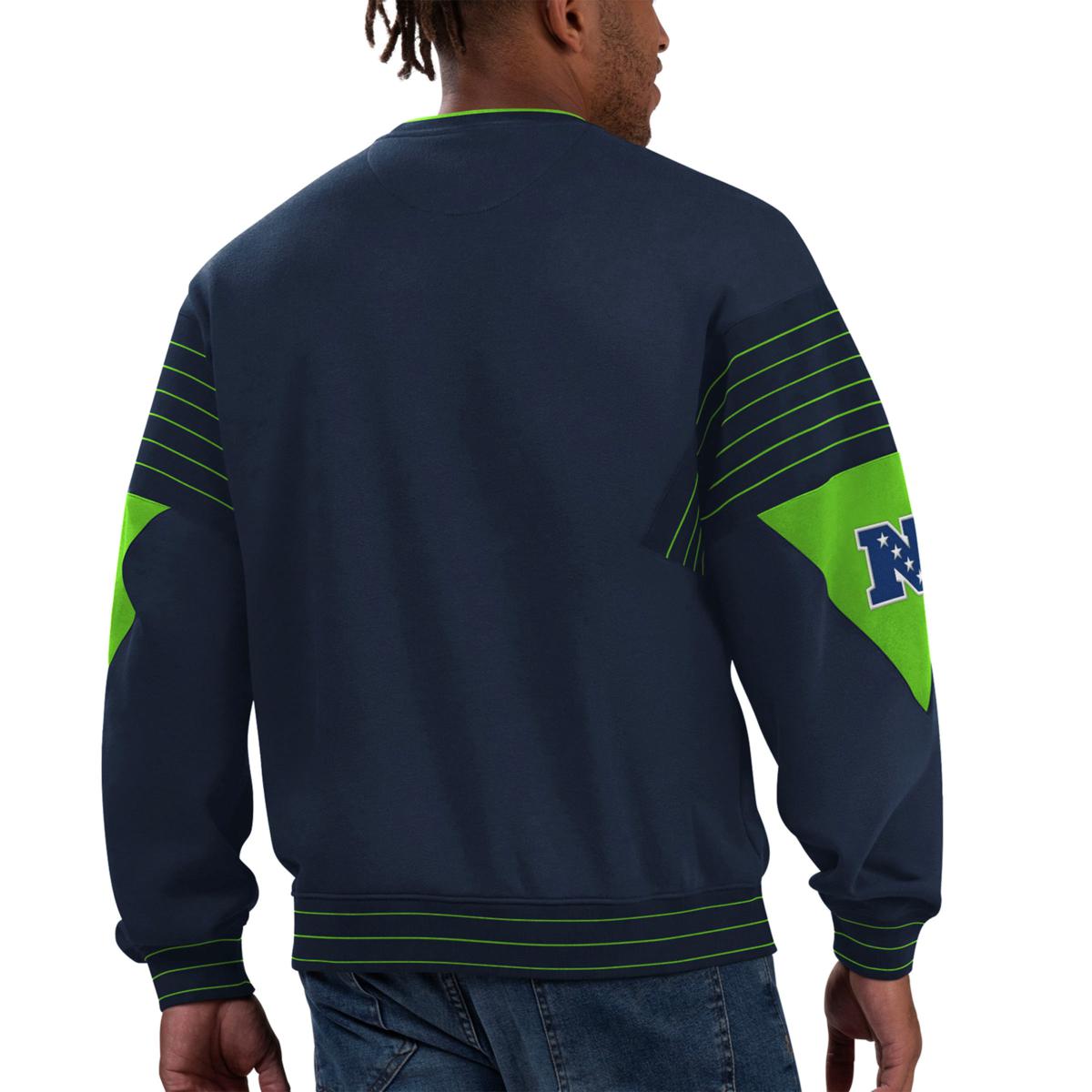 Seattle Seahawks Mitchell & Ness Three Stripe Pullover Hoodie - College Navy