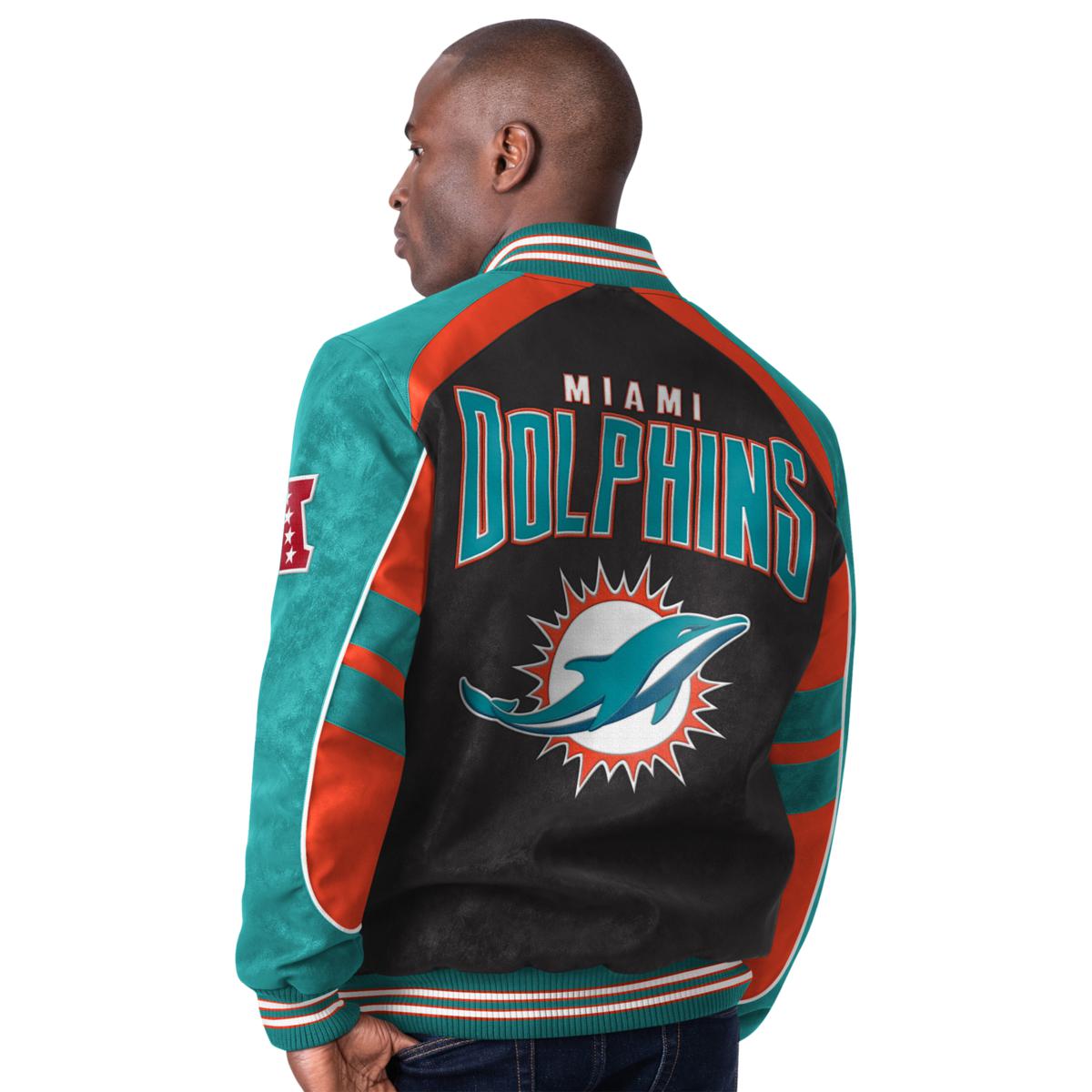 Officially Licensed NFL Men's Faux Suede Full-Zip Jacket by Glll - Dolphins