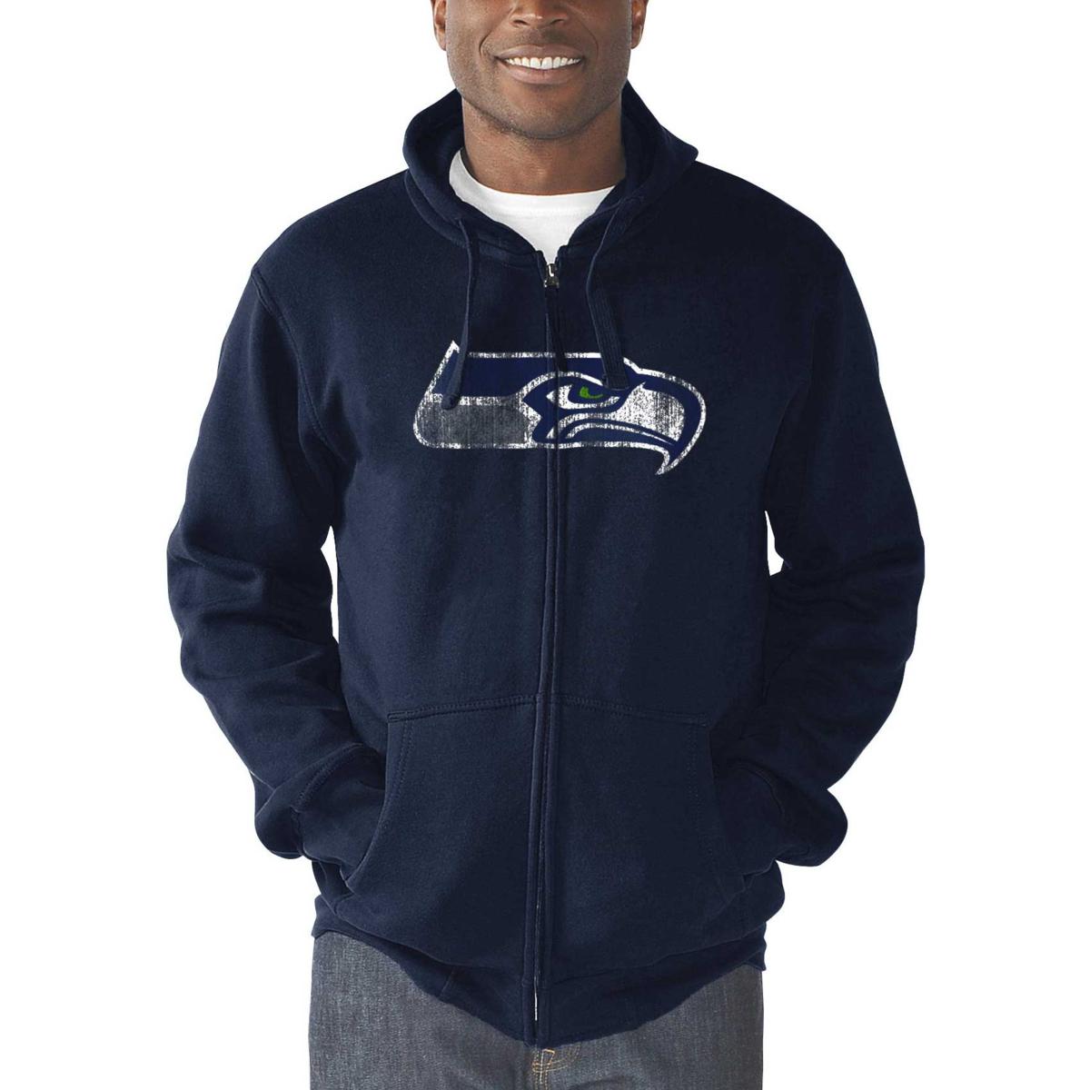 Officially Licensed NFL Men's Seattle Seahawks Navy Full-Zip Hoodie